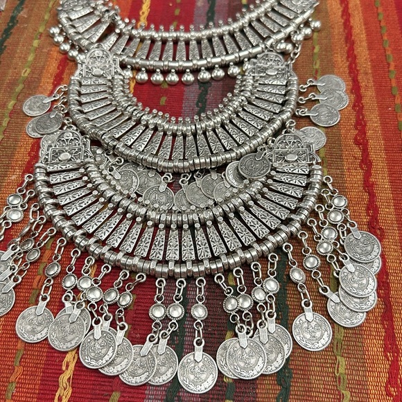 SUKISO BODRUM Statement Necklace Coin Collar Silver New Hippie Boho Bellydance - Picture 7 of 10